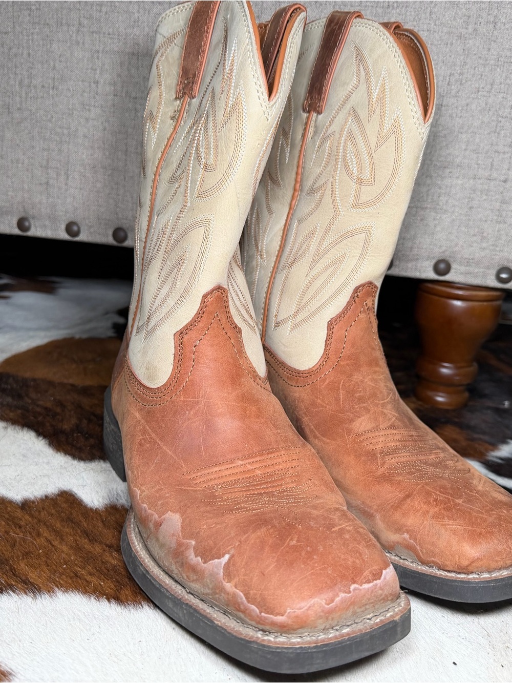 Justin Boots Two-Tone Tan Leather Western Boots